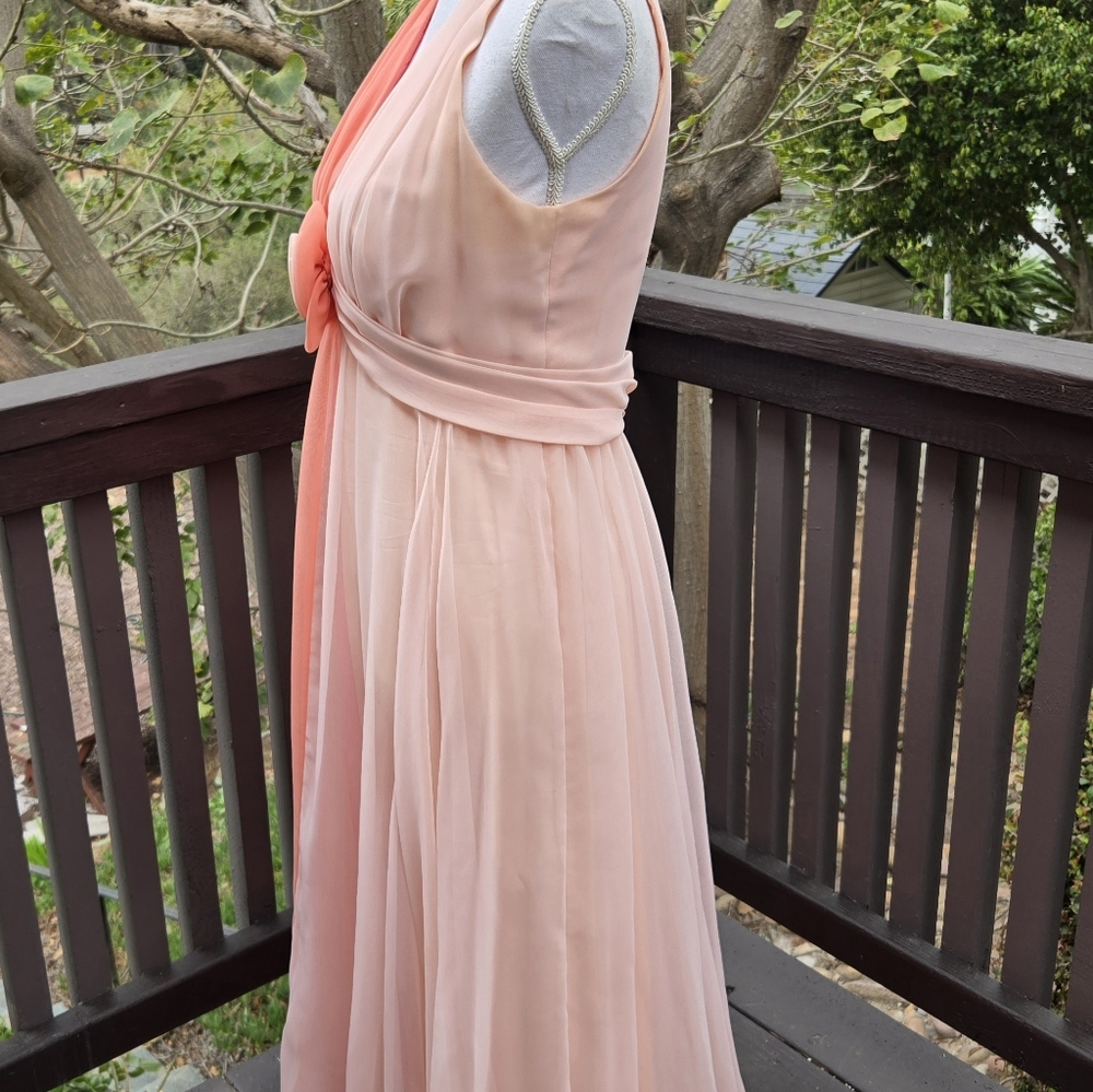 Jack Byan Vintage Seventies Coral Maxi Two-Tone Dress with Scarf Detail - Picture 6 of 10